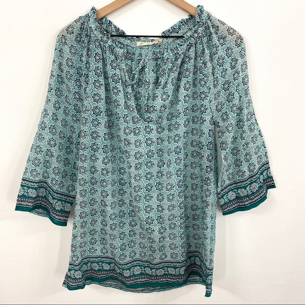 Joie Green Medallion Lightweight Tie Neck Tunic